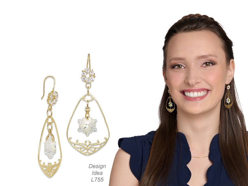 Model wearing jewelry made with crystal passions beads