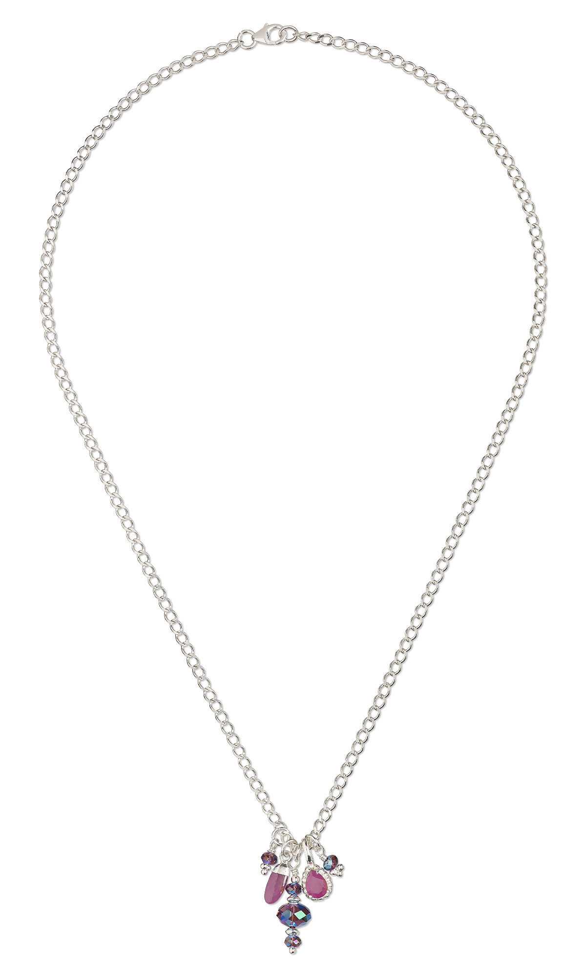 Design Idea S A 2 T &ndash; Silver chain necklace has a pendant composed of drops of shimmering purple and pink beads and drops.