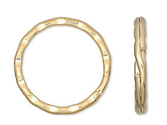 Front and side views of a gold-hued hammered round split ring