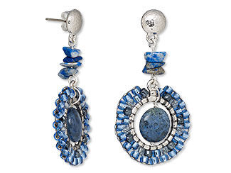 An image of a Dumortierite Earrings with Seed Beads