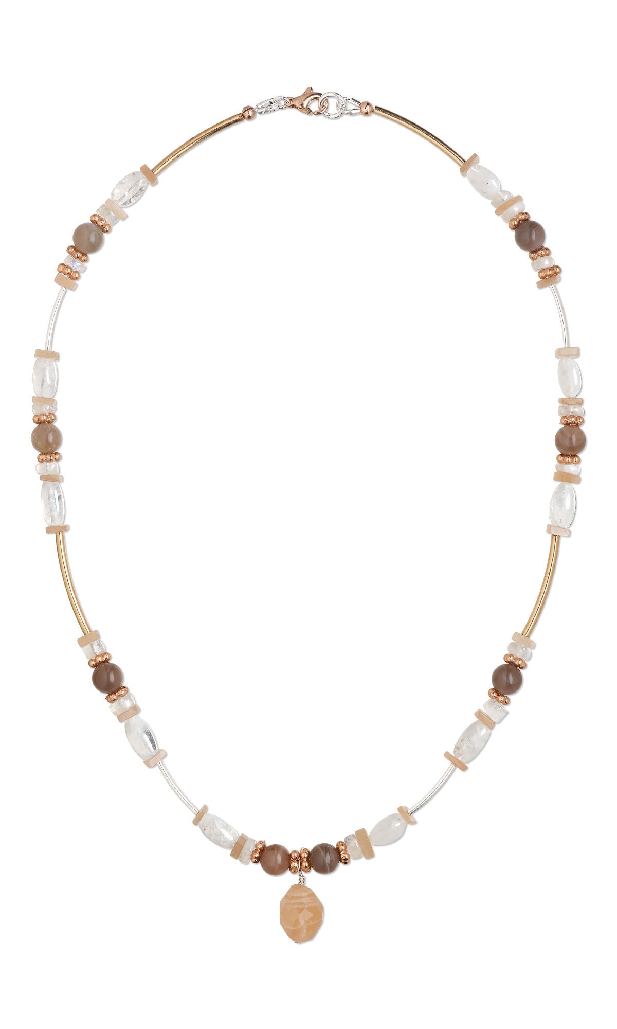 Design Idea S D 3 D &ndash; 1-strand gemstone pendant necklace made with mixed moonstone beads, copper beads and sterling silver beads and findings