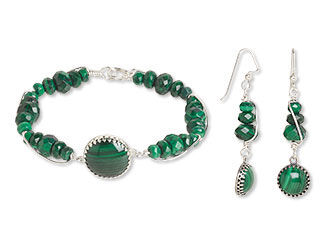 Malachite Bracelet and Earrings with Some Wirework