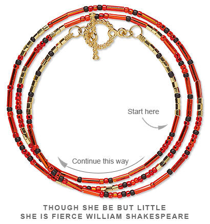 Morse code bracelet with the message "Though she be but little she is fierce William Shakespeare"