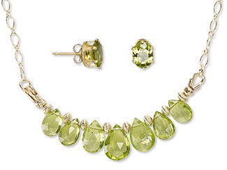 Necklace with peridot gemstone beads and matching earrings