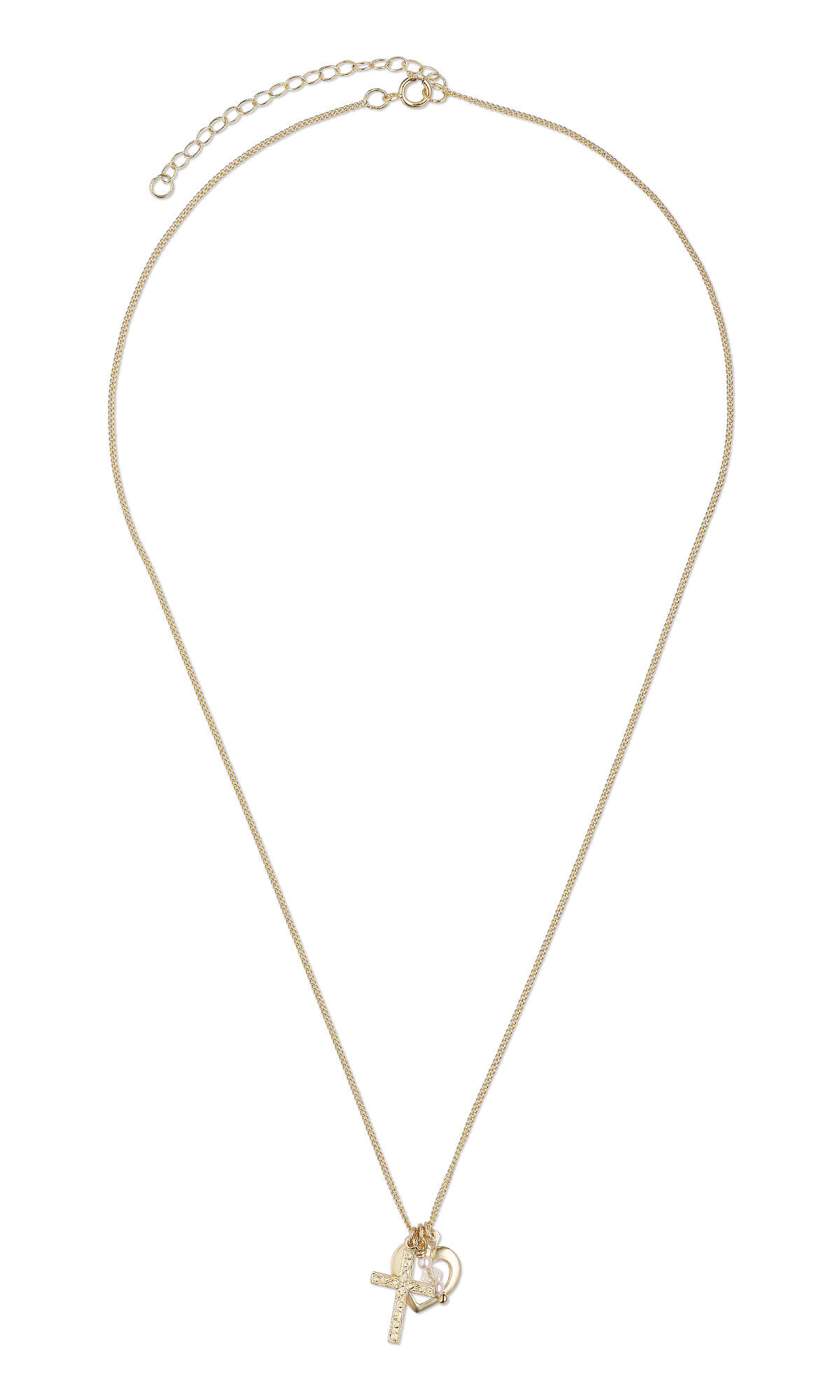 Gold Chain necklace with gold cross and heart charms