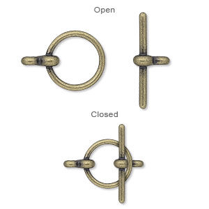 Open and closed bar-and-ring toggle clasp