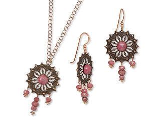 An image of mandela and rhodonite pendant and earrings