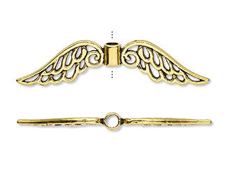 Antique gold-finished angel wing with cutout.