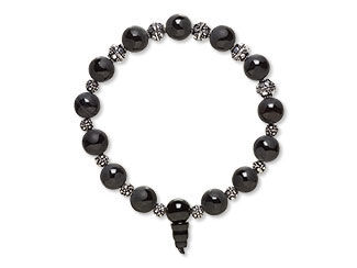 An image of a stretch bracelet made with jet and agate beads