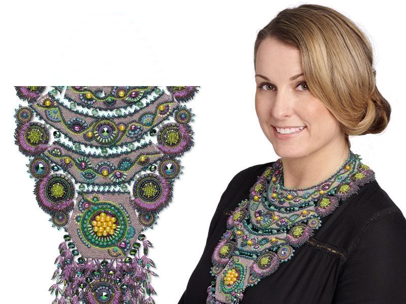 Model wearing a necklace with seed beads