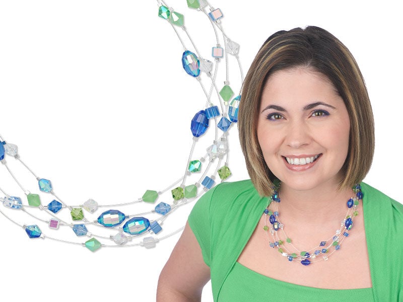 Model wearing earrings made with crystal beads