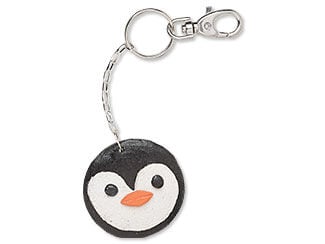 Design Idea S G 2 H - Split ring key ring has a round black and white penguin-face charm hanging from a length of chain.