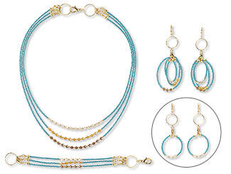 Convertible Triple-Strand Necklace, Bracelet and Earring Set