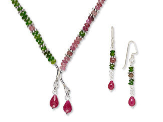 An image of a necklace and earrings with tourmaline beads