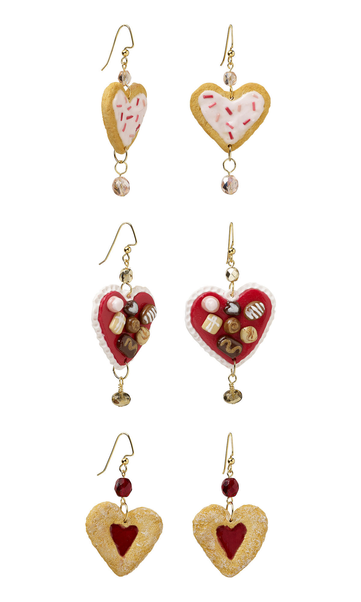 Design Idea S M 2 7 &ndash; Valentine&rsquo;s Day sweets earrings made with Sculpey&reg; Polymer Clay, Liquid Sculpey&reg; and gold-plated findings