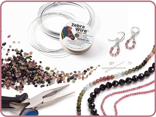gemstone chips, zebra wire, gemstone beads, pliers