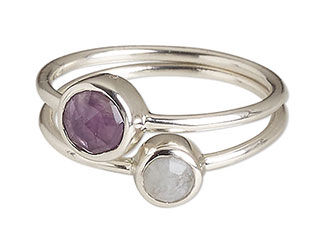 Sterling Silver Moonstone and Amethyst Ring