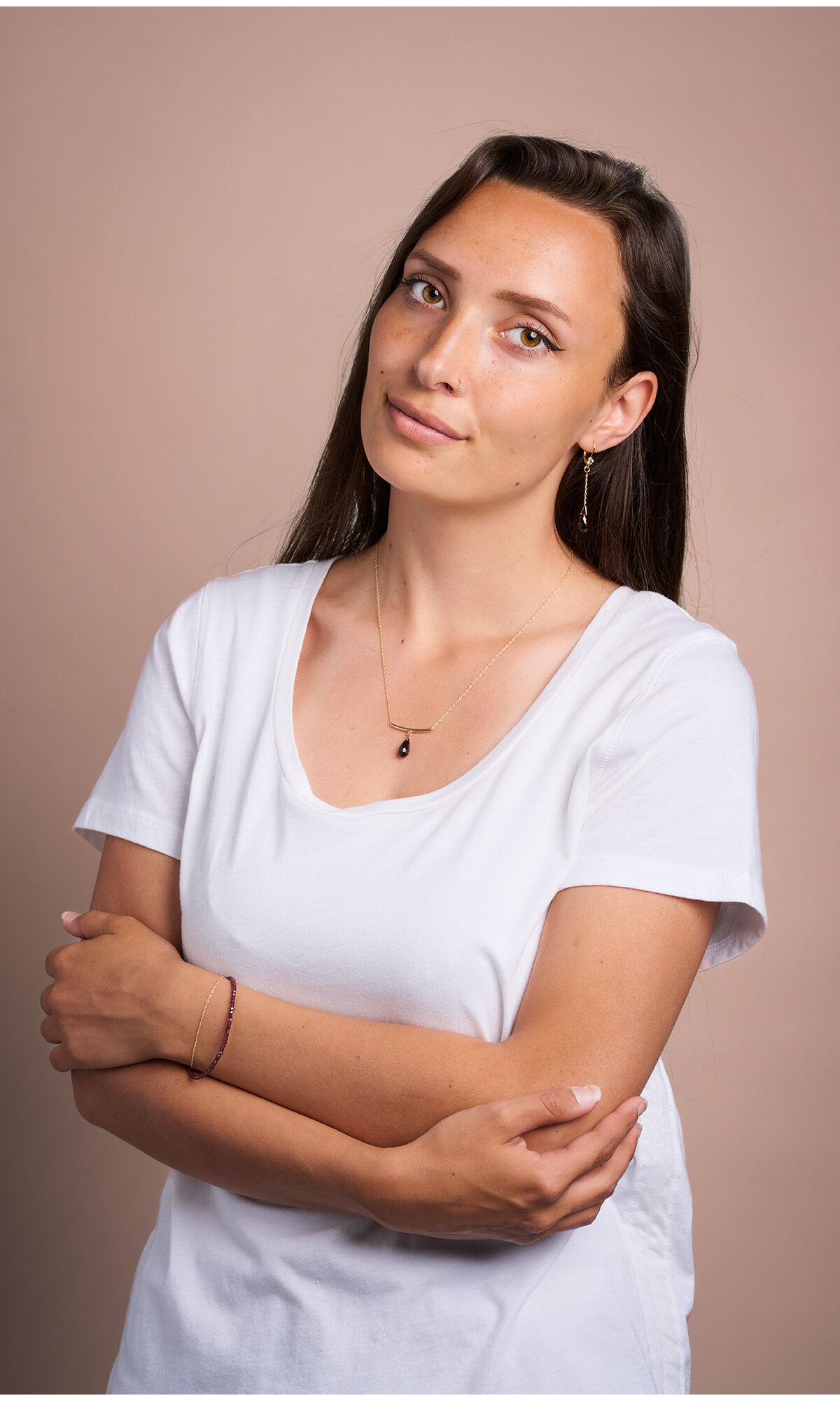 A model in a white tee shirt wearing Design Idea R F 4 8