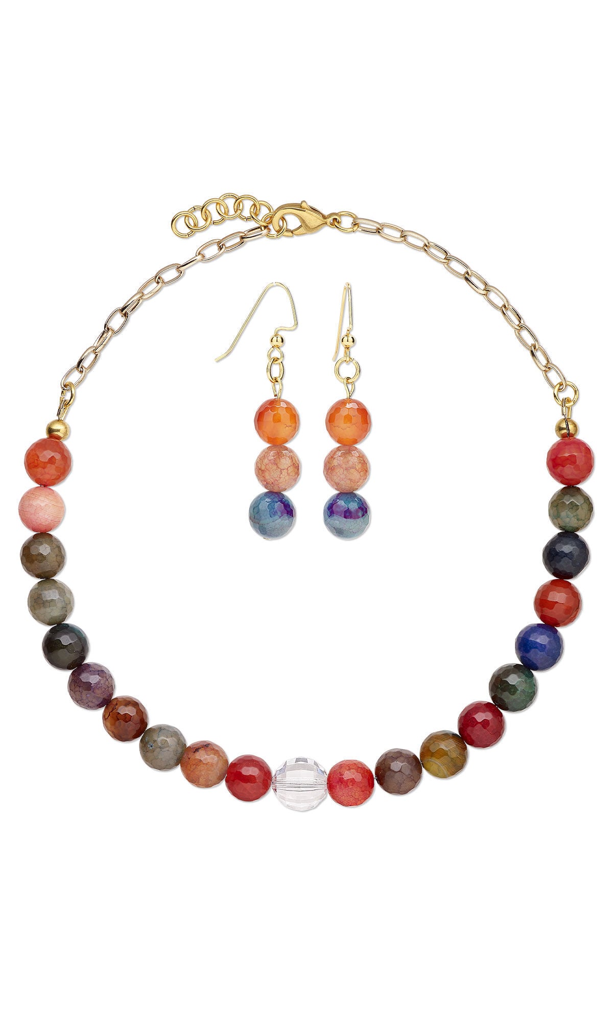 Design Idea R N 2 K - Single-strand necklace features multicolored pearls and gold chain.
