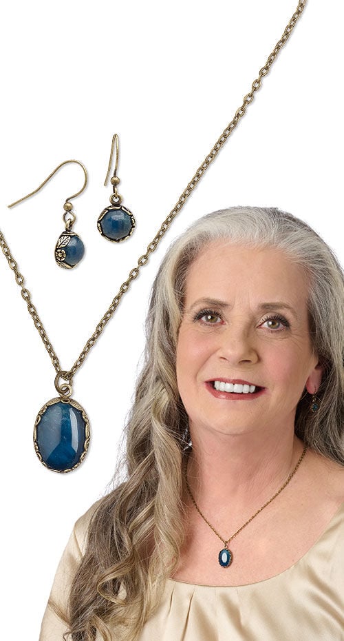 Model wearing a design created with cabochons 