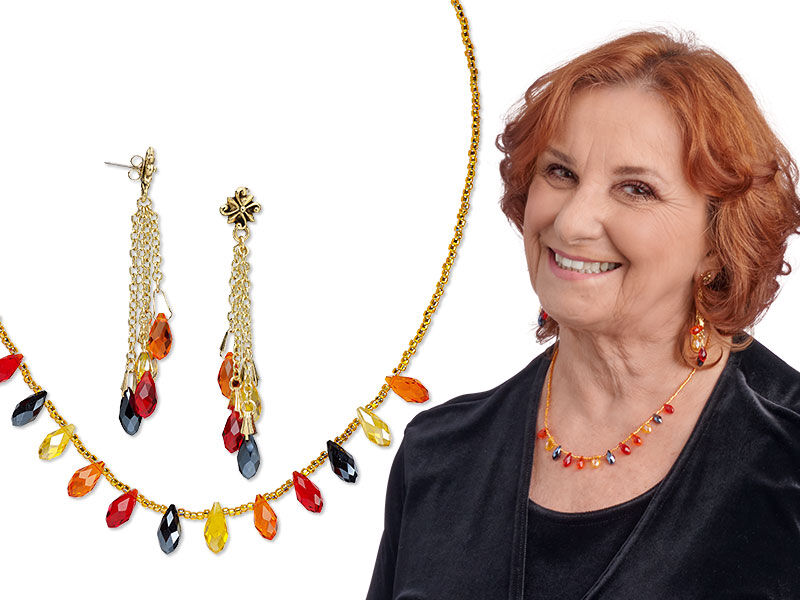 Model wearing a necklace made with celestial crystal 