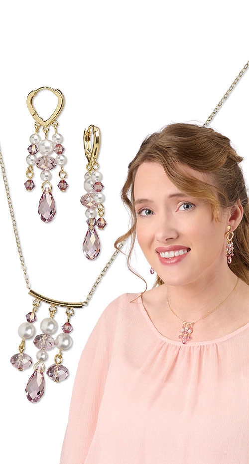 Model wearing a necklace created with crystal passions 