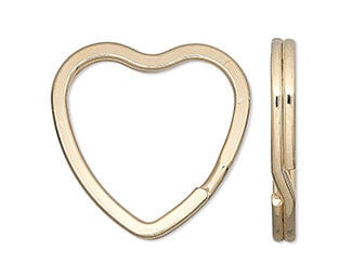 Front and side views of a gold-hued heart-shaped split ring