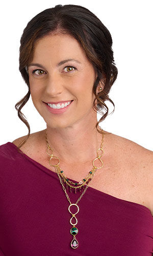 Model wearing Design Idea P H 3 9 Triple-Strand Necklace with Crystal Passions® Embellishments, Chatons and Beads, and Almost Instant Jewelry® Settings