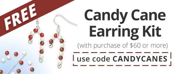 Free Candy Cane Earring Kit with any purchase of $60 or more. Use the code CANDYCANES at checkout to claim offer.