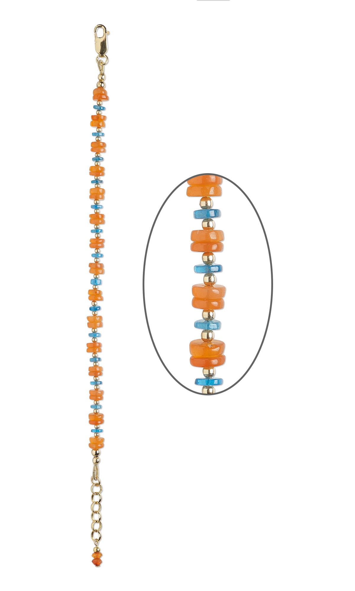 Design Idea K 6 0 D &ndash; Bracelet alternates delicate beads of 12Kt and 14Kt gold, carnelian and blue apatite.