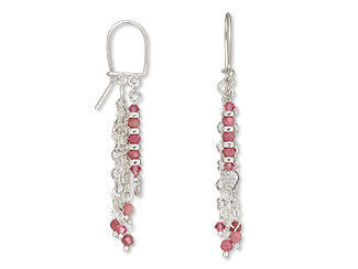 An image of earrings made with rhodochrosite