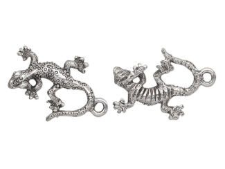 Pewter charm shape like a gecko with a speckled back