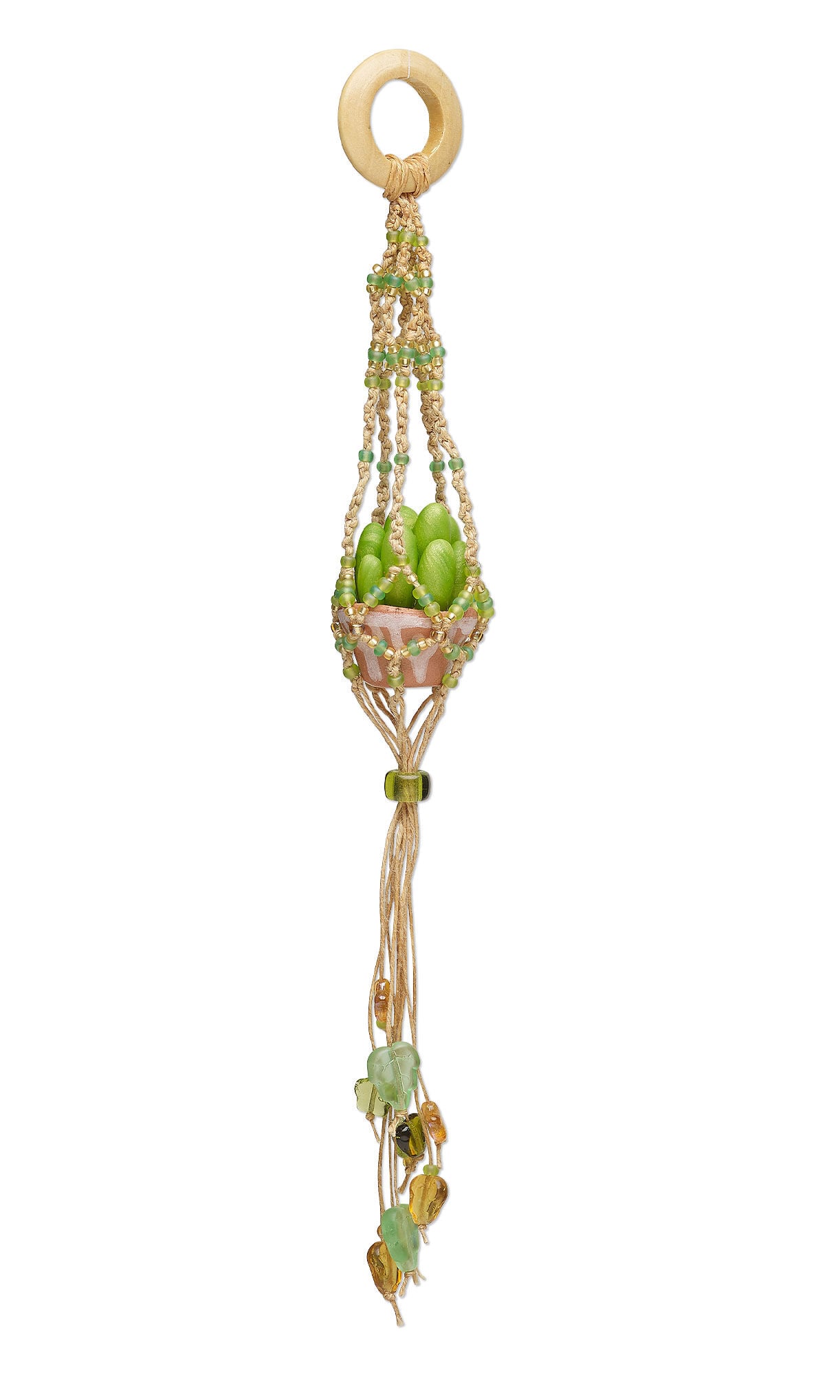 Design Idea S D 2 7 &ndash; Miniature polymer clay succulent plant in micro-macram&eacute; plant hanger