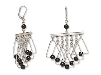 An image of wireworked earrings with jet gemstone beads