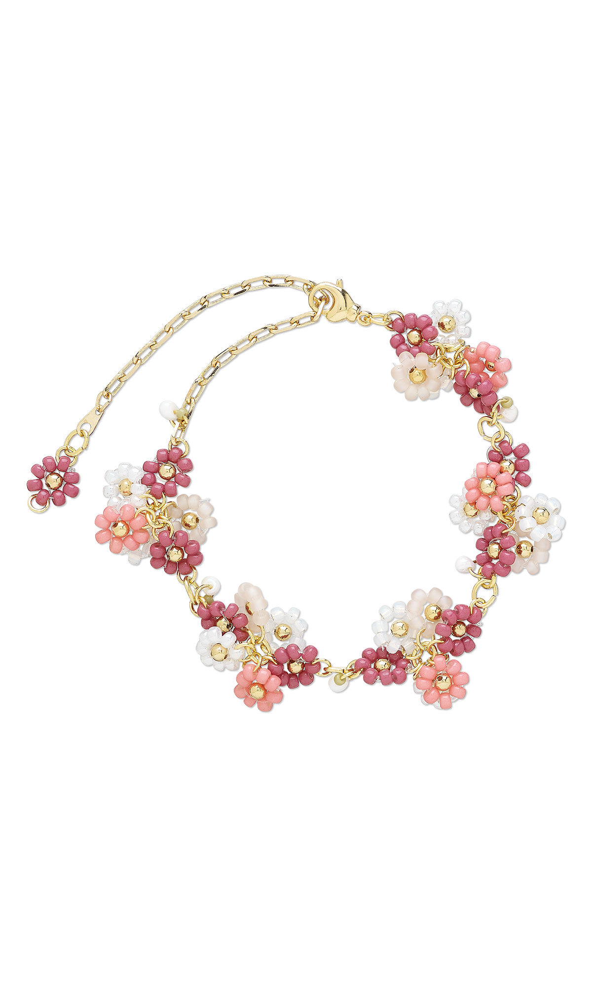 Bracelet of pink and white beaded flowers