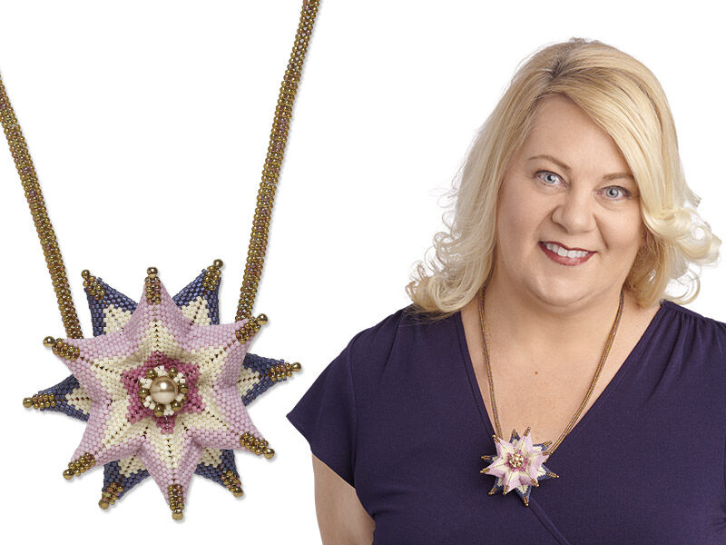 model wearing a seed beaded necklace made with miyuki beadsseed beads