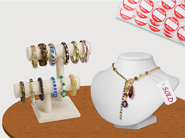 Jewelry displayed on a table