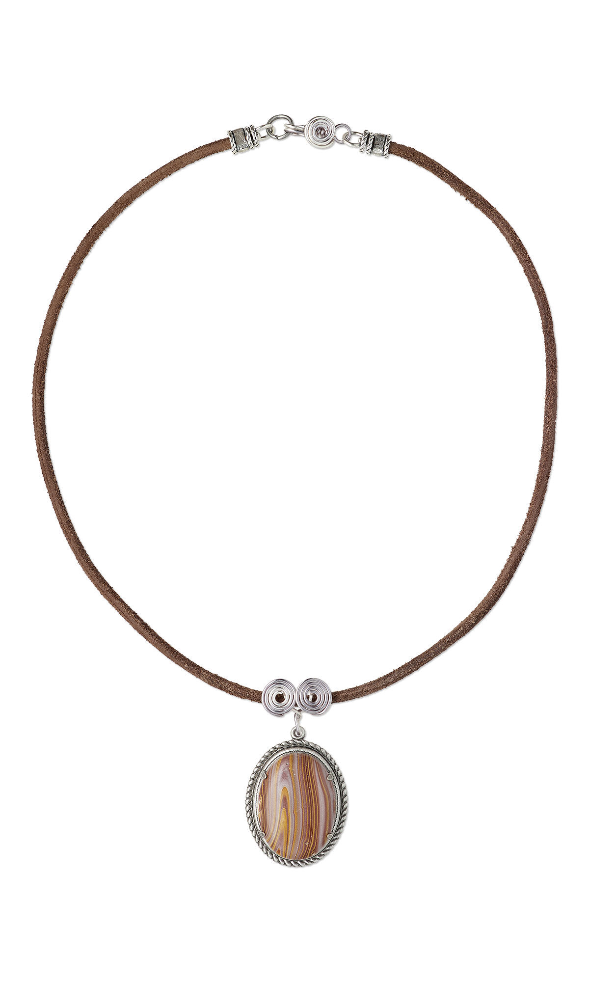 Design Idea R F 4 D with Leather Cord and Natural Autumn Hickoryite Oval Cabochon