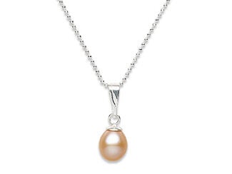 Design Idea G 9 2 0 - Necklace features sterling silver Gossamer&trade; chain and a small pendant of a peach teardrop pearl.