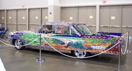 beaded Cadillac roped off