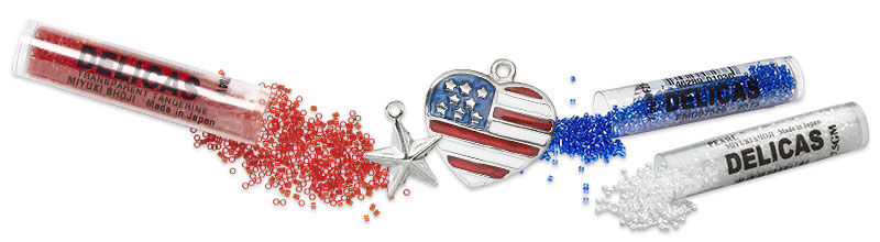 Red, white and blue components and seed beads