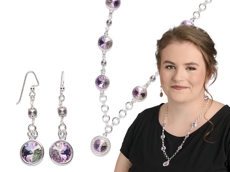 Model wearing earrings with flat back rhinestones