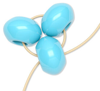3 aqua beads getting tied together in a circle