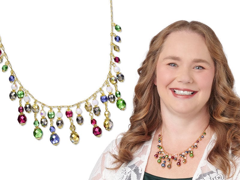 Model wearing jewelry made with Czech glass beads
