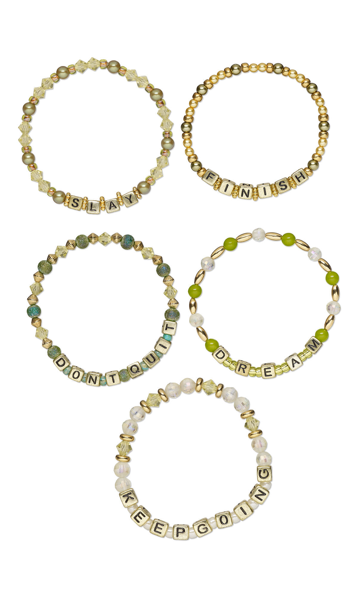 Five green bracelets