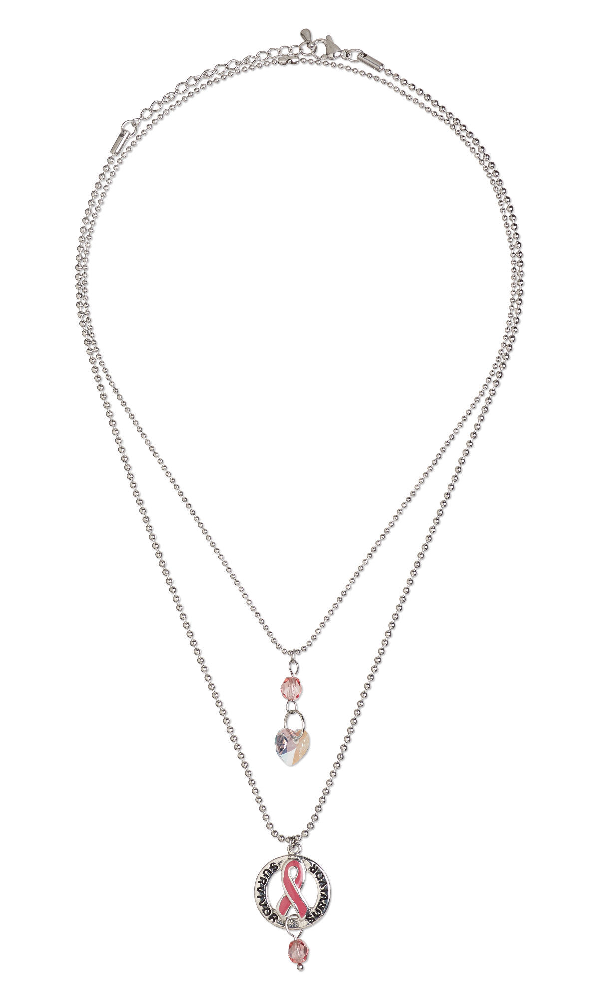 Two necklaces with pink bead focals and an awareness ribbon charm