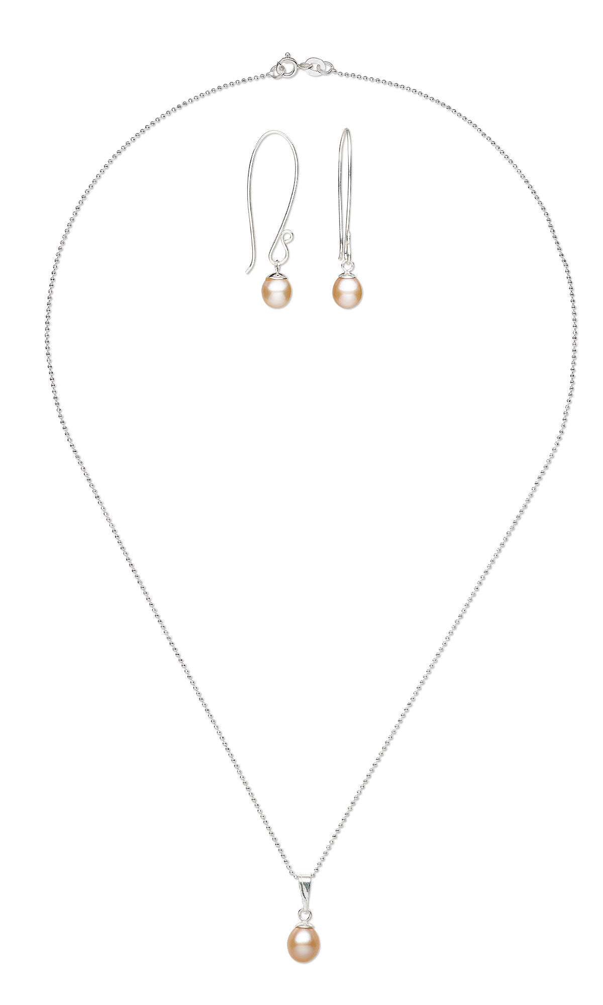 Necklace with a pearl pendant and earrings with pearl drops