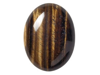 Oval cabochon has vertical stripes in shades of brown.