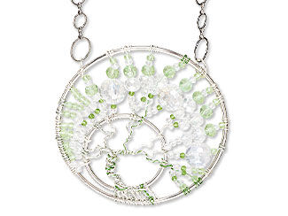 Design Idea S B 2 A &ndash; Suncatcher features layered wire hoops wrapped with green and clear crystals, suspended from a chain with circular copper links.