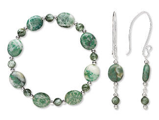 An image of a bracelet and earrings with seraphinite